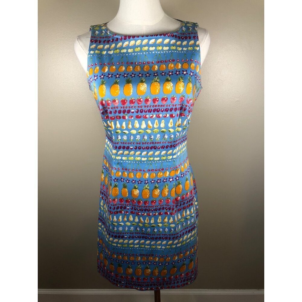 Harold's Sleeveless Fruit Print Cotton Blend Shift Dress Size 4